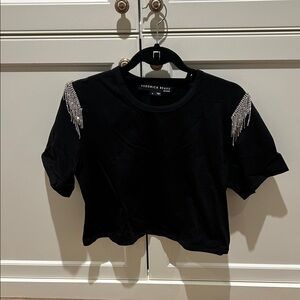 Veronica Beard Black Tee with Sparkling Embellishments